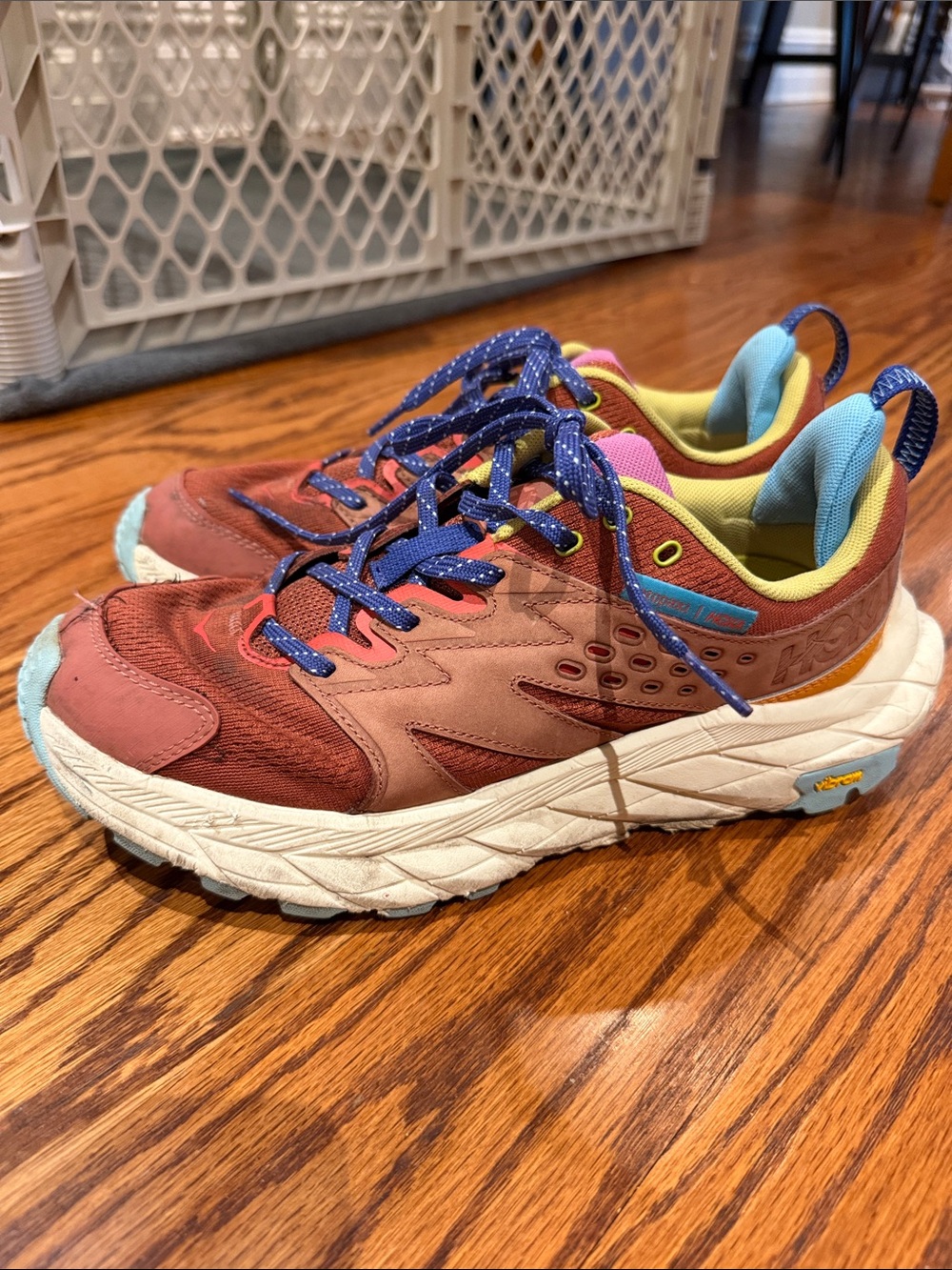 Hoka One One Multicolor Trail Sneakers in Rust, Pink & Blue